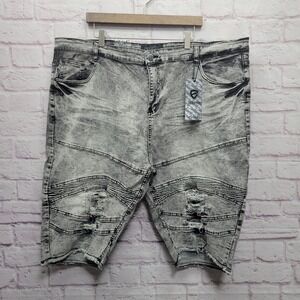 NEW Encrypted Premium Denim Shorts Mens 48 Distressed Acid Wash Moto Streetwear‎